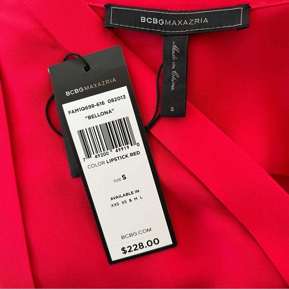 BCBGMaxAzria “Bellona” Red Tie-Neck Blouse (Sz S) NWT - Picture 9 of 12